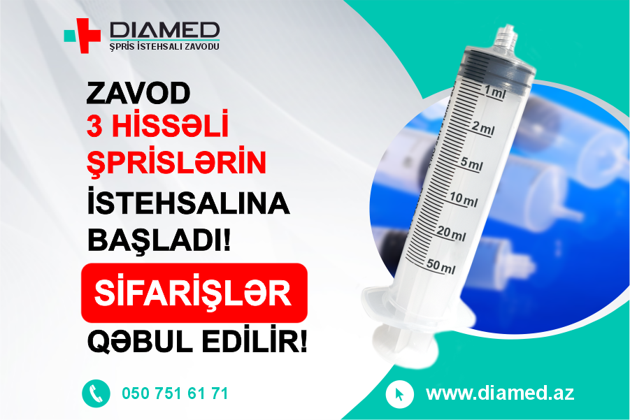 Zavod 3 hissəli şprislərin istehsalına başdı!